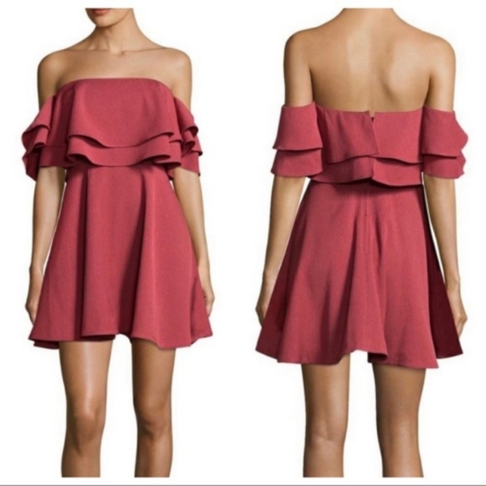Keepsake the Label Two Fold Mini Dress Off the Shoulder Red Ochre